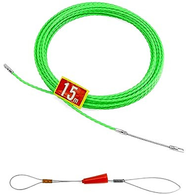 QWORK® 15m enhebrador de alambre electrico, guia pasacables, ancho 4.5mm para tendido de cables, cable de comunicación, herramientas de electricista
