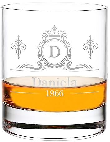 polar-effekt Whiskyglas 315 ml Volumen mit Motiv-Gravur Ornament Krone - das Trinkglas für Scotch, Bourbon und Rum - mit Namen graviert Idee für alle Männer - ideal zum Jubiläum