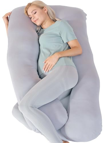 MISERRO Pregnancy Pillows for Sleeping Cooling, Bamboo Rayon Cotton Blend Pregnancy Pillow, Soft Full Body Maternity Pillow, Pregnancy Must Haves (Gray, 57inches)