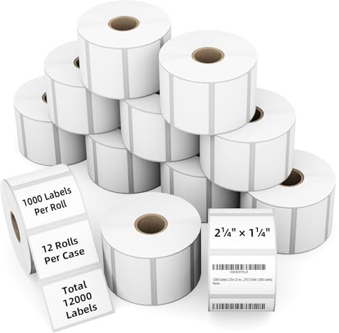 Labelchoice 2.25 x 1.25 3-Proof White Direct Thermal Labels for Zebra ZD410 ZD411 LP2824 ZD421 ZD420 GK420D, 12 Rolls 12000 Pcs 2-1/4x1-1/4 Barcode Return Address Labels Used with Rollo MUNBYN