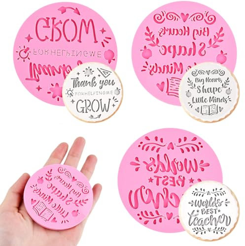 TIMESETL 3pcs Cookie Stamp Fondant Cupcake Embosser for Fondant, Thank You for Helping Me Grow, Big Hearts Shape Little Minds Thank You Fondant Stamp World's Best Teacher Fondant Embosser/Stamp