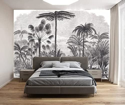 Papel Pintado Pared 3D Papel Tapiz Blanco Y Negro Selva Cocotero Fotomurales 3D Tv Fondo Pared Moderno Dormitorio Murales