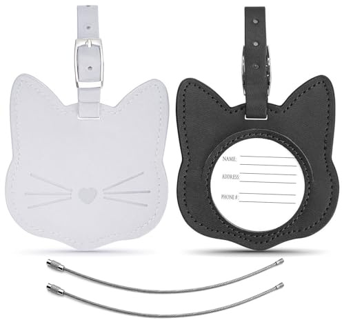 Leder Kofferanhänger 2pcs, Schöne Katze Koffer Anhänger PU Adressanhänger Koffer Sichere Gepäckanhänger für Koffer Gepäck Reise (schwarz und weiß)
