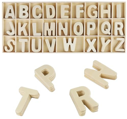 Großbuchstaben A-Z, 130 Stück HolzBuchstaben Set, Holzbuchstaben Klein, Buchstaben Holz, Buchstaben zum Basteln fur DIY Party Heim Dekoration Displays