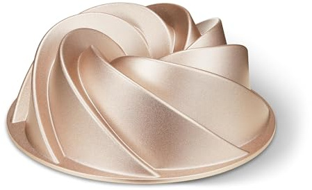 KITESSENSU Non-Stick Cake Pan, 9.5-Inch Aluminum Cake Mold, 8 Cup Fluted Heavy Duty Tube Pan, Durable Rust & Scratch-Resistant, Baking Mold for Jello, Gelatin, Chocoflan, Flan, Marissa, Gold