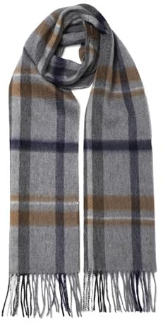 MayTree Kaschmir-Schal für Damen und Herren - Weicher Wollschal aus 100% Kaschmir, kariert, 180 x 30 cm - Luxuriöser Winter-Schal - Tartan grau weiss blau