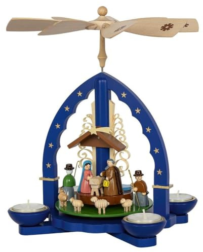 Rudolphs Schatzkiste Pyramid of Christ Birth Blue for Tea Lights and Candles Height 27 cm Tea Light Pyramid Christmas Pyramid