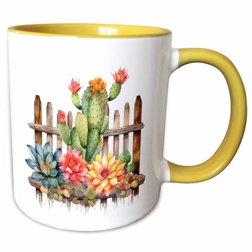 Tazza Regalo Di Compleanno Cactus Flower Against A Picket Fence Illustration Tazza Personalizzata Riutilizzabile Tazza Mug Ceramica Facile Da Impugnare Latte Thè Mug 330Ml