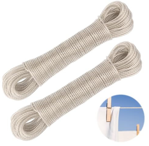 2 PCS Cuerda Tendedero Exterior, 30m/3mm Cuerda Tendedero, Cuerda para Tender Ropa Exterior con núcleo de Acero, Tendedero de Exterior Antióxido e Impermeable - Capacidad de 120 kg