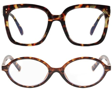 1 Piece of Oval Glasses and 1 Piece of Square Glasses, Retro Glasses, Anti-Blue Light Glasses, Fashion Glasses, Computer Glasses