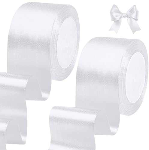 qingmeng 44 m presentband vit, 5 cm satinband band vit band rosett presentband breda satinband sidenband band för bröllop presentförpackning jul dekoration