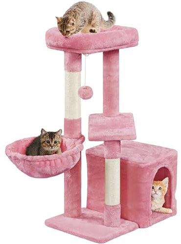 Yaheetech Cat Tree 87cm Small Cat Tower Indoor kittens Climbing Tower w/Scratching Posts for Kittens Multi-Level Pet Activity Center w/Large Condo＆Perch, Pink