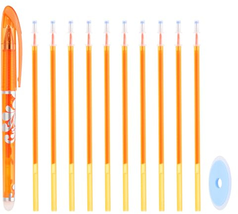 PATIKIL Erasable Gel Pens with 10 Refills & 1 Erasers, 0.5mm Heat Erasable Pens for Fabric Orange Ink Fabric Marking Pen for Sewing Quilting Planner Writing