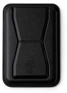 TRECOLA Tarjetero Adhesivo para móvil en Cuero Reciclado - Portatarjetas con Soporte para Mantener el teléfono en pie (Negro)