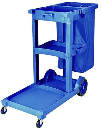 Carro de Limpieza Profesional con Rueda Silenciosa de Goma, Cesta Ropa Sucia Multifuncional de 3 Capas para Zona Residencial, Centro Comercial, Escuela, Hotel(Blue)