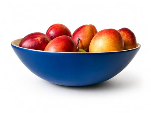 TONKING Handcrafted 30cm Bamboo Serving Bowl – Wooden Bowl for Fruit, Salad, Vegetables – Eco-Friendly & Stylish Tableware Royal Blue L