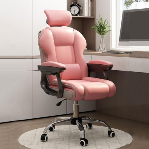 Höhenverstellbarer Drehstuhl Gaming Stuhl Ergonomischer Schaukelsessel mit Rollen Leder Bürostuhl mit Rückenstütze Chefsessel für Erwachsene Komfort Latex Kissen