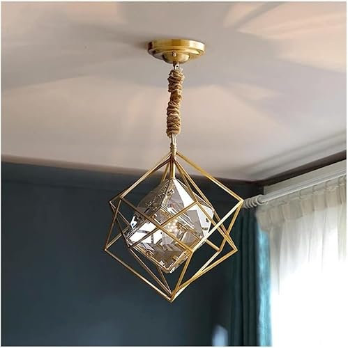 AADDFDD Lámpara de Techo de Cobre - Lámpara de Pasillo de Cristal Americano de Lujo, iluminación Compatible con Estudio de Edificio dúplex, con una lámpara Colgante de luminaria suspendida