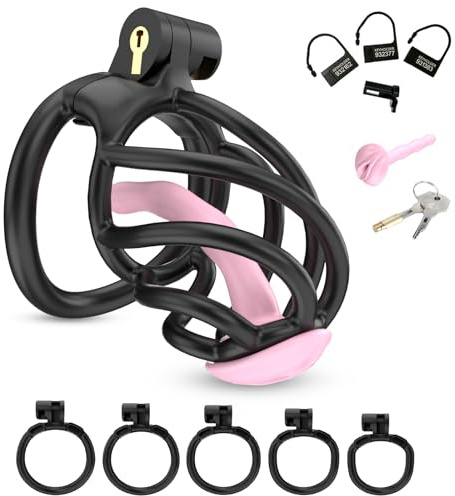 BDSMAGE Peniskäfig Chastity Cage Male Keuschheitskäfig für Herren,Cock Cage fetisch Sex Toyset mit Harnröhrendilatator,SM Penis Bondage Bogen Hohldesign für Männer mit 5 Penisringe (Schwarz, M)