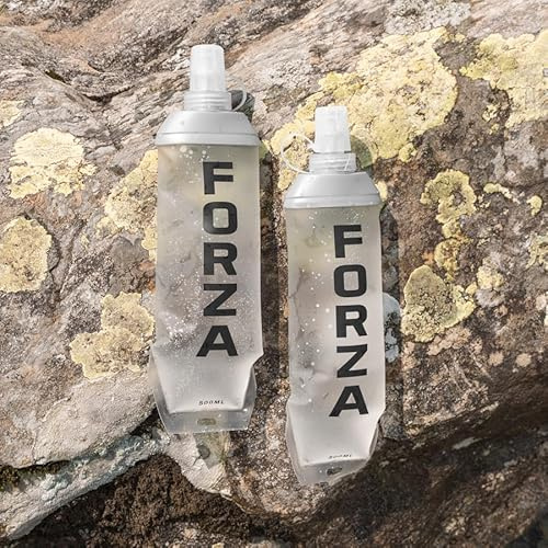 FORZA Flasques d’Hydratation Souples | Bouteille Portable pour la Course à Pied | Étanche, Pliable, avec Embout à Mordre | Coureurs, Cyclistes et Randonneurs | 250 ml ou 500 ml (2x Flasques de 500 ml)