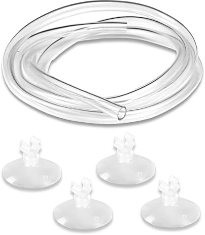 Aquarium Air Pump Tube Set, 5M/16Ft verdickten Air Line Tubing with 4 Suction Cup for Fish Tank Aquarium, Flexibler Reiner PVC Schlauch für Garten Terrarium Teich