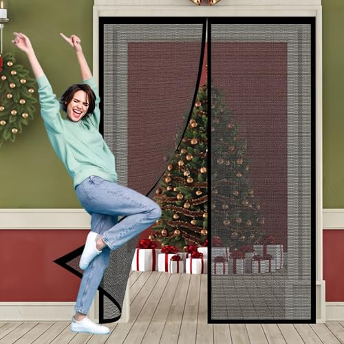 Magnétique Moustiquaire Porte Fenetre 162 x 248 cm Rideau Porte Anti Insectes Fermeture Automatique pour D Entrée Intérieur Patio Coulissante, Noir