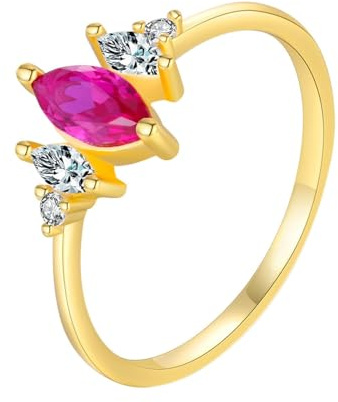 Bijoux Bague Or Femme Alliance Femme Rubis 14K Au585 3.5X7mm Forme Marquise Rubis Taille 47.5 pour Tante Mère