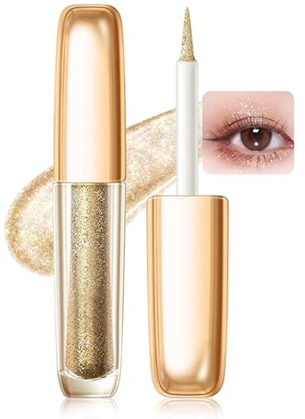 Erinde Eye Liner Pailleté Doré, Eyeliner Liquide Waterproof et Ombre à Paupières Scintillante, Maquillage Métallique Longue Tenue, Séchage Rapide et Haute Pigmentation #05