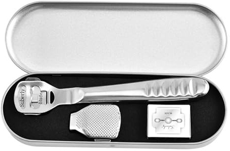 Rape Pied Rasoir à callosités avec 10 lames de rechange, grattoir à cors et à talon en acier inoxydable, outil de pédicure et de soin des pieds