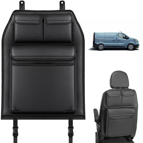 Organiseur de Siège Auto Compatible avec Renault Trafic 2001-2026, Protection de Dossier de Siège de Voiture Pliable avec Poche Isotherme en Similicuir Noir