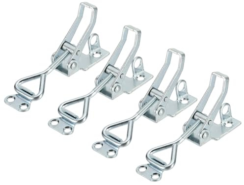 sourcing map 4pcs Adjustable Toggle Clamp M5 x 28mm 220lbs Holding Capacity 4001 Style Quick Release Pull Latches Clamps Hasp with Lock Hole for Smoker Lid Jig Tool Box Case, Silver