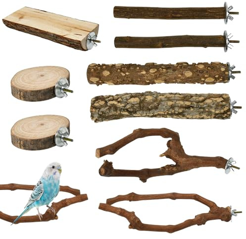 VGECEE 9 Stück Vogelspielzeug Holz Natur Sitzstangen Wellensittich Sitzstangen Naturholz Vogel Sitzstangen Spielzeug Vogelständer aus Holz Vogelkäfig Zubehör für Wellensittich Kanarienvogel
