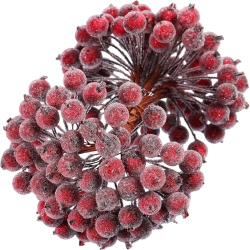 400 Bayas De Acebo Artificial Natural Escarchadas En 200 Tallos De Alambre para Decoración De Árboles De Navidad Manualidades De Coronas Detalles De Boda Relleno De Jarrones para Hogar Y Baño