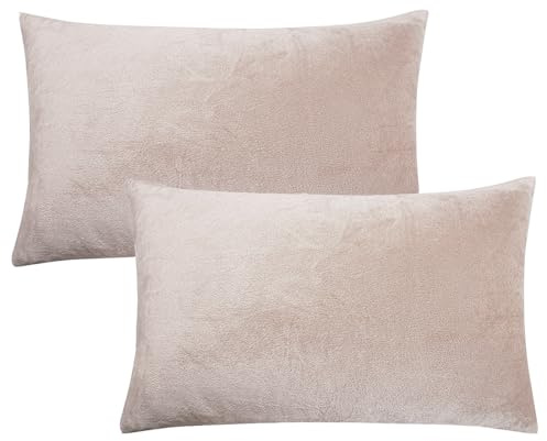 Soifox 2er Set Kissenbezug 40 x 80 - Beige Samt Zierkissenbezüge Weich Flauschig Kuschelig Kissenbezüge Deko Kissen Sofakissen Lendenkissen Wurfkissenbezug Schlafzimmer Kissenhülle