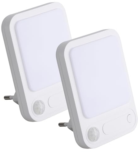 SEBSON Veilleuse LED avec Détecteur de Mouvement - Lot de 2 - Capteur Crépusculaire, Dimmable, Programmable - Capteur Infrarouge 3m/120°, Lampe Prise
