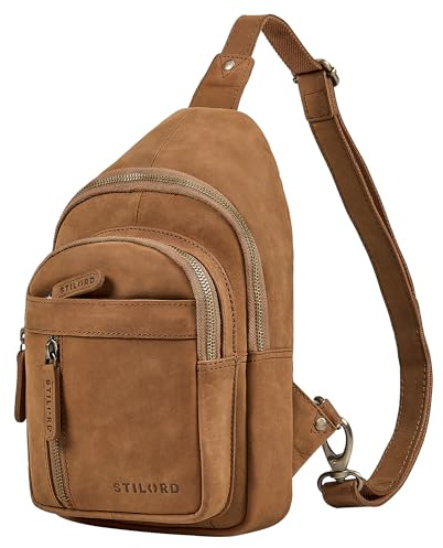 STILORD Montego 2-in-1 Sling Bag Herren Leder Brusttasche Schultertasche | Große Ledertasche Crossover Chest Bag Echtleder Umhängetasche Herrentasche zum Umhängen Farbe:maraska - braun