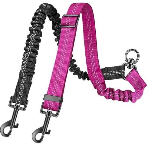 PLUSHCEWT Correa doble para 2 perros, sin enredos, giratoria 360°, correa reflectante ajustable, correa doble negra y rosa para perros pequeños, medianos y grandes