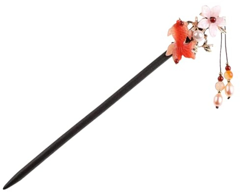 Palillos chinos para el pelo de flores de 7 pulgadas, horquilla de ágata perlada con borla para peinados vintage y japoneses