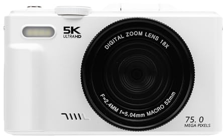 Asixxsix Appareil Photo numérique 5K, Appareil Photo de Voyage WiFi avec Zoom 18X 75 MP, écran Rabattable 3 Pouces à 180 degrés et éclairage LED, pour Les Selfies en Voyage (White)