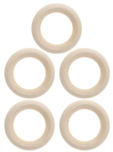 Fdit Beißring aus Holz für Babys, Beißring mit Holzstruktur für Säuglinge unter 3 Jahren, 5 Ringe aus poliertem Kunststoff zur Beruhigung des Zahnfleisches und (40 mm)