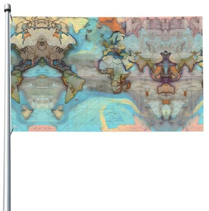 Drapeau de la carte du monde de dessin animé. Drapeau de jardin extérieur 0,9 x 1,5 m, bannière en polyester imprimé vif, facile à accrocher pour terrasse, fête, camping.