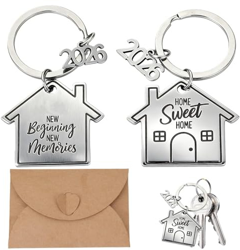 Fogbush 2 llaveros para casa, 2026, regalos de inauguración de casa, regalo para inauguración de la casa, regalo de inauguración de la casa, con sobre
