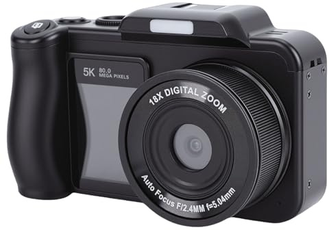 Asixxsix Cámara de vídeo 5K, Cámara Digital sin Espejo de 80MP con Pantallas Dobles HD de 3,5 Pulgadas 2,0 Pulgadas, Zoom Digital 18X, Enfoque automático AF, para Vlogging