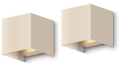 CALEX Bari Wandleuchte, Innen & Außen, Warmweißes Up & Down Licht, Einstellbarer Lichtstrahl, Wasserdicht, Sandfarbe, 2-Pack