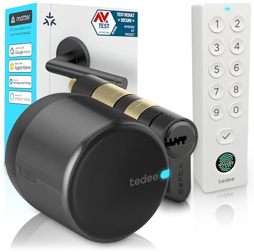 Tedee GO2 Cerradura Inteligente con Teclado Keypad PRO, Cilindro Modular EXXO Smart de Aluminio, Cerradura Electrónica para Puerta, Bluetooth Acceso Remoto, Compatible con Alexa y Google Matter