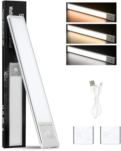 Suruid Schrankbeleuchtung mit automatischer Sensor, 30 cm unterbauleuchte mit 88 LED-Lampen, Magnetbefestigung und 3M für Installation, Mehrstufige Intensität, Warmweiß/Natürliches Licht/Kaltweiß