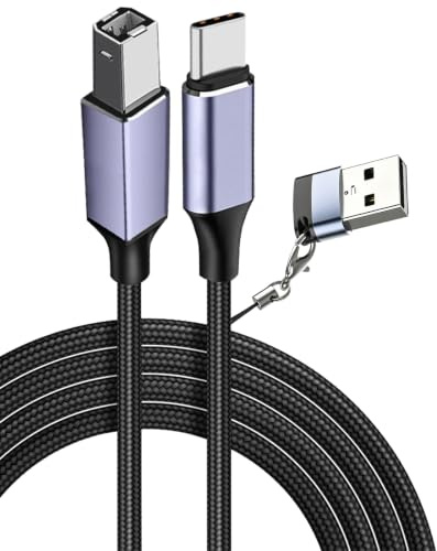 MISYNLON 2 in 1 USB Type C to USB B 2.0 Printer Cable 2M, USB C MIDI Cable | 6.6Ft Nylon USB A to USB B Priner Cable for Scanner MIDI Keyboard Digital Piano DAC & Audio Interface
