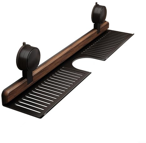 Glewi Glewi Étagère de salle de bain à ventouse en noyer, 50 cm, sans perçage, support de rangement mural pour articles de toilette au-dessus de l'évier et des toilettes, organisateur en bois