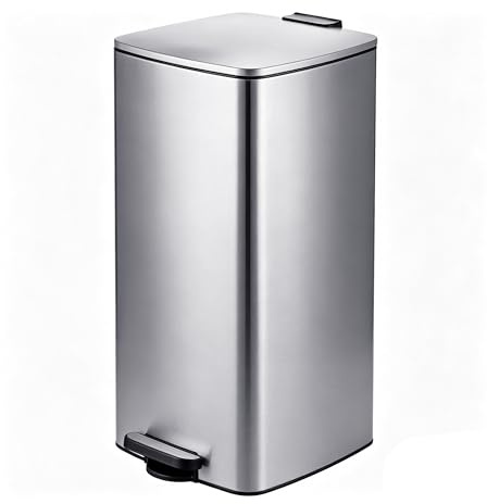 Relaxdays Mülleimer, 60 Liter, Küche, entnehmbarer Inneneimer, silber | Fußpedal, Softclose, Edelstahl, Tretmülleimer