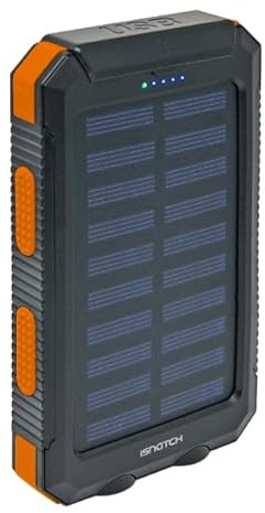 ISNATCH Power Bank A ENERGIA Solare 8000MAH Arancione Impermeabile 2 USB 2A con Torcia